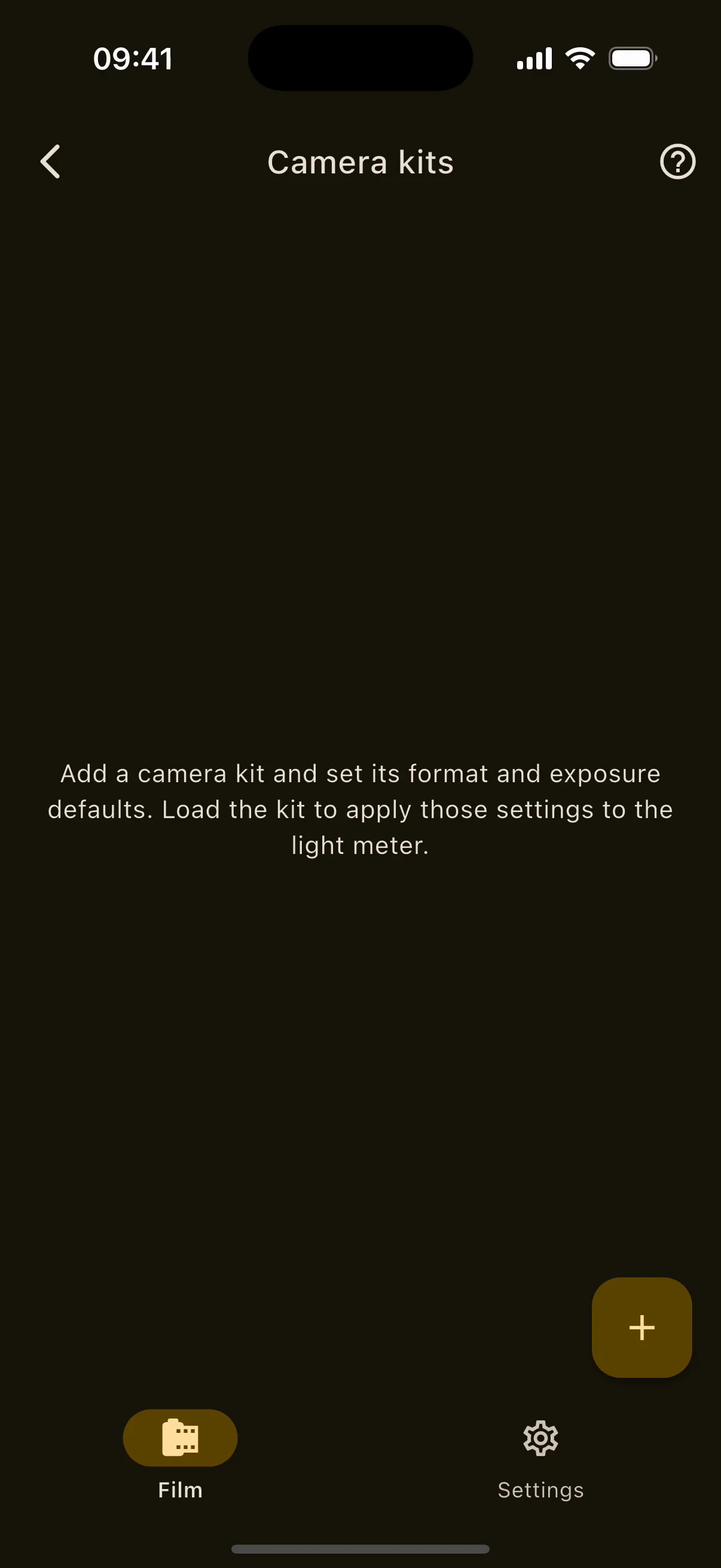 Camera kits on iPhone: saved camera and lens setups with their checklists.